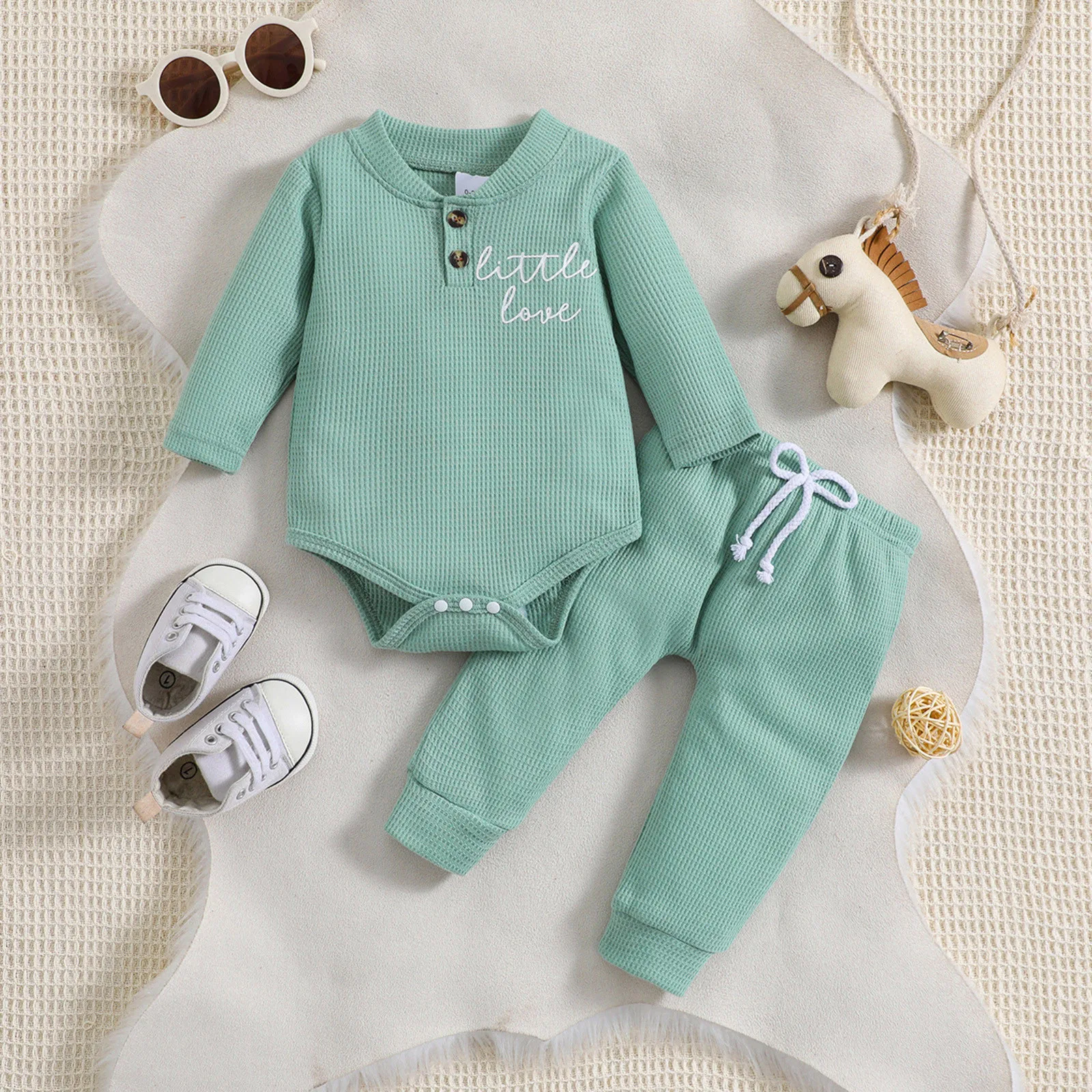 

Infant Newborn Baby Girls Boys Autumn Winter Clothes Sets Ribbed Clothes Long Sleeve Bodysuits+Elastic Pants 2Pcs Outfits 0-24M
