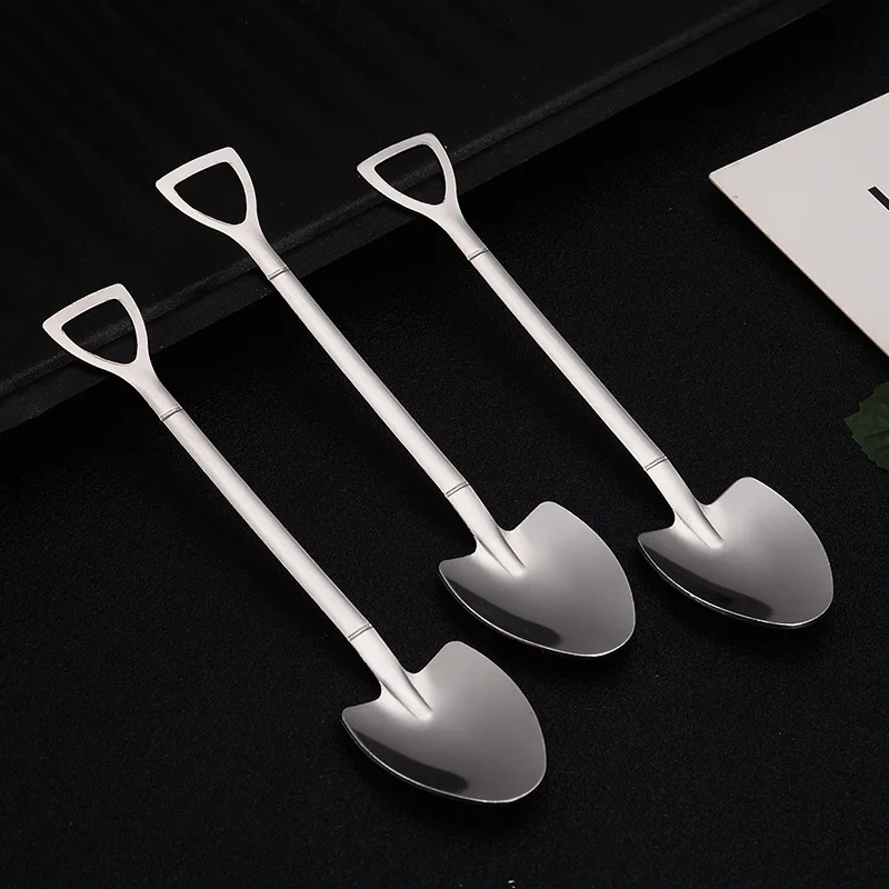 

Stainless Steel Iron Shovel Spoon Coffee Ice Cream Spoon Engineering Shovel Retro Cute Square Head Spoon Kitchen Gadget