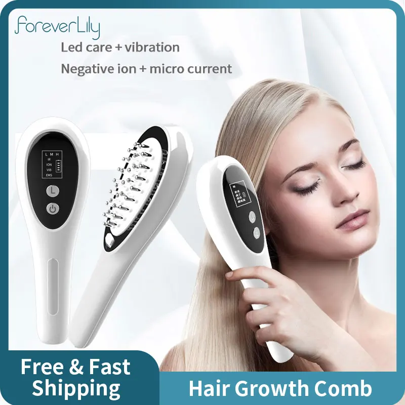 

EMS Hair Growth Comb Red light Therapy Massage Brush Microcurrent Vibration Relax Scalp Hair Care Therapy Brush Anti Hair Loss