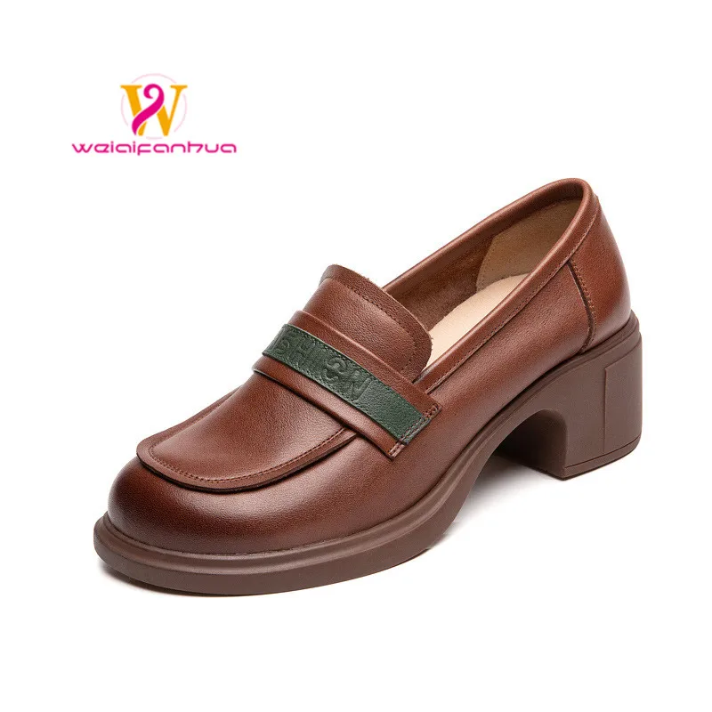 First layer cowhide single shoe woman spring 2023 new soft sole genuine leather British style handmade vintage loafer woman