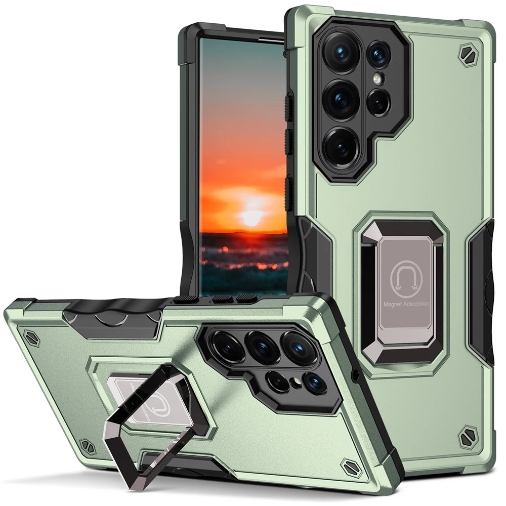 

KEYSION Shockproof Armor Case for Samsung S22 Ultra 5G S22+ Silicone+PC Ring Stand Phone Back Cover for Galaxy S21+ Plus S20 FE