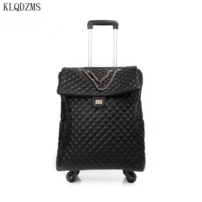 KLQDZMS New Product Diamond Bag Suitcase Portable Universal Wheel Pull Rod PU Leather Bag 18