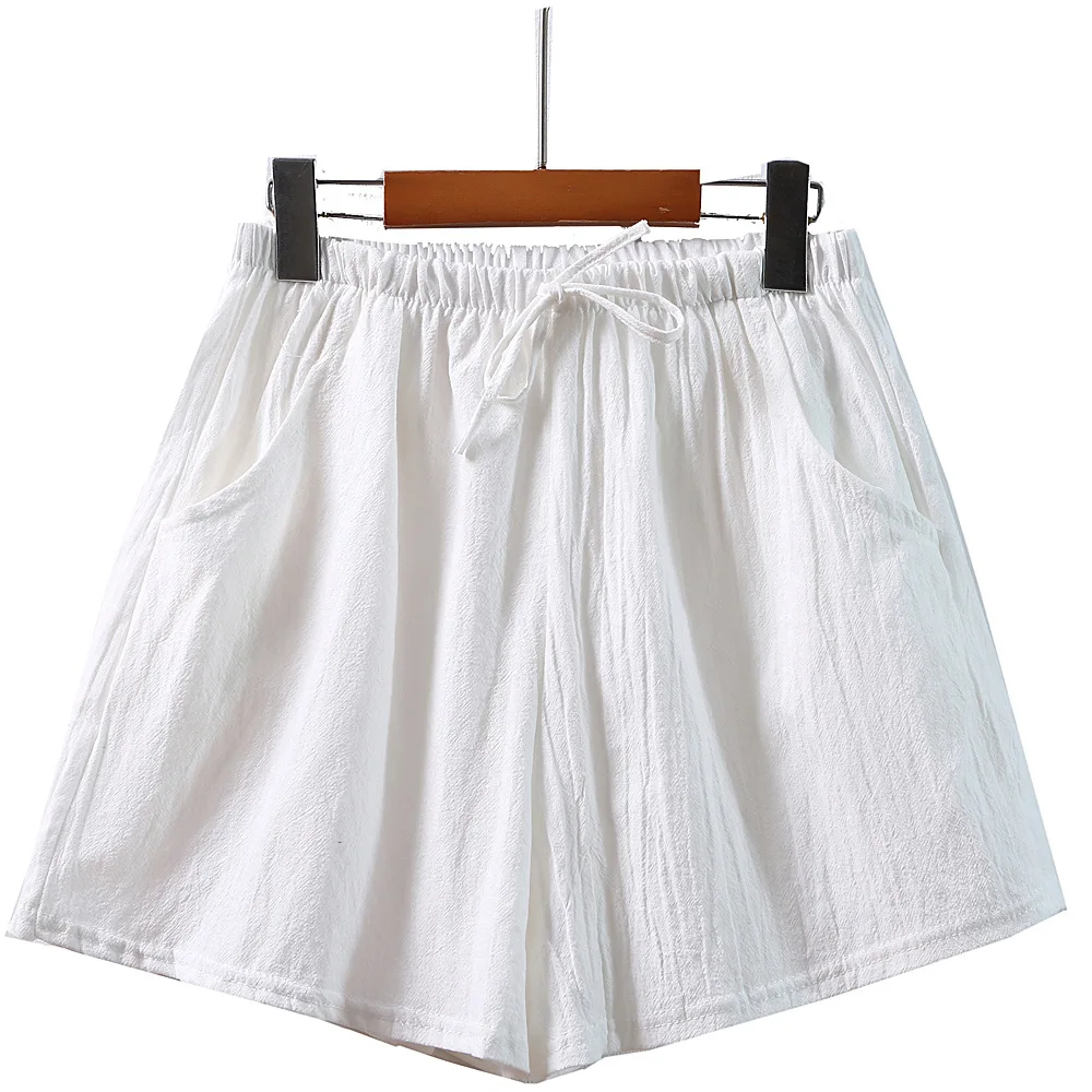

Cotton and linen shorts women pregnant women linen loose summer White