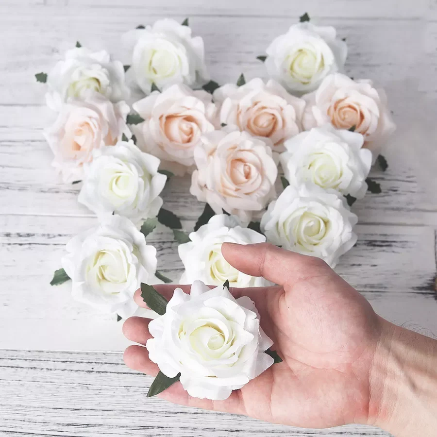 

5pcs artificial roses white silk fake roses flower faux heads high quality DIY wedding home decoration scrapbook accessories