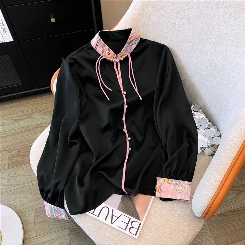 2024 весенняя новая женская рубашка с вышивкой в китайском стиле топ высокого