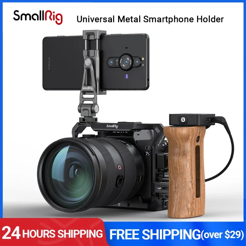 

SmallRig Multifunctional Universal Metal Smartphone Holder with Cold Shoe Mount and 1/4"-20 Threaded Holes Support Light 3559