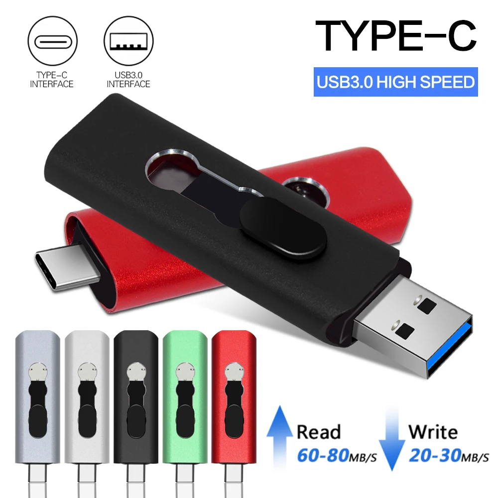 USB-флеш-накопитель 2 IN 1 USB3.0 и Type C OTG Pen 64GB 128GB 256GB 512GB высокоскоростная флешка-ручка для деловых подарков.