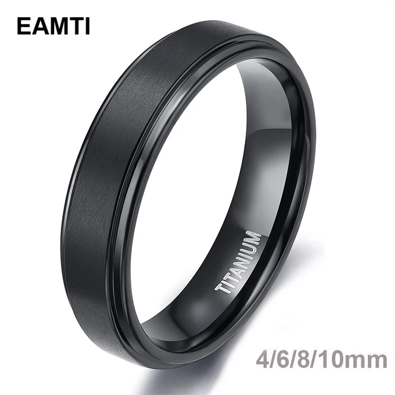 Kolmnsta Black Titanium Ring For Men Wedding Engagement Jewelry Band 4/6/8/10 mm Cool Dark Classic Unisex Ring Female Size 4-15