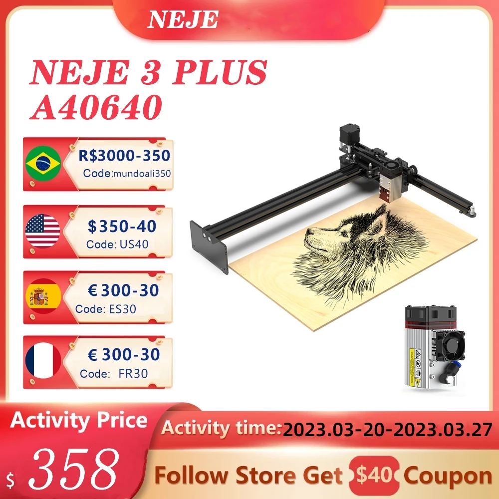 NEJE 3 Plus 32-bit Mainboard CNC Desktop Mini Wireless Laser Engraver, Cutter, Wood Router, Engraving, Cutting Machine