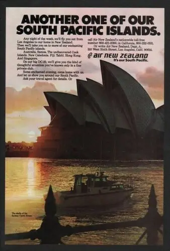 1н 1975 ВОЗДУХА НОВАЯ ЗЕЛАНДИЯ - ДОМ СИДНЕЙ ОПЕРА КЛАМАНСКИЕ РОЧКИ ВИНТАЖНАЯ Знак