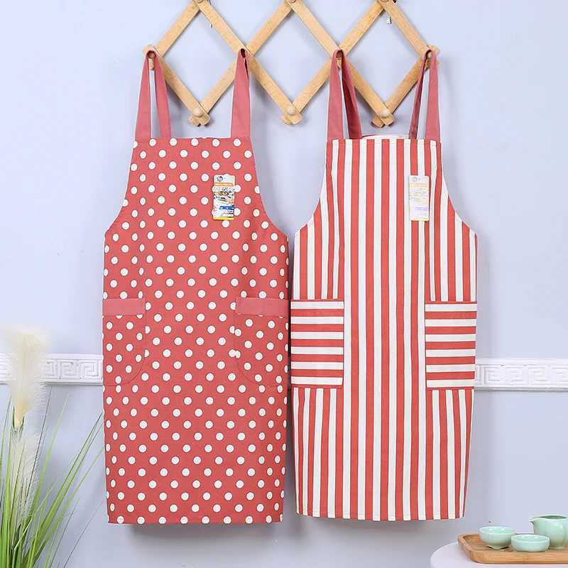 Fresh Striped Polka Dot Japanese Style Cotton Fabric Apron Kitchen Home Workwear Half Vest |