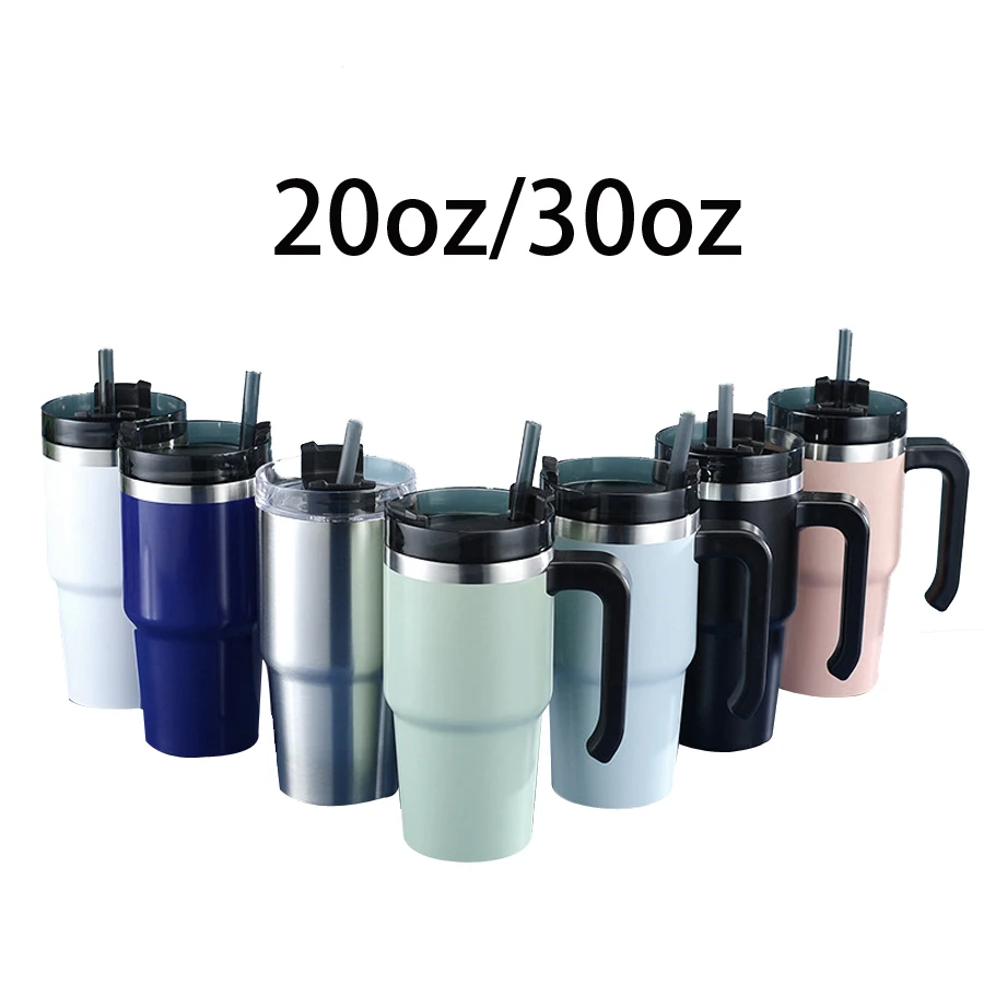 30oz Travel Vacuum Insulated Stainless Steel 30 Oz Tumbler With Handle And Straw Water Bottles Cup Coffee Mug