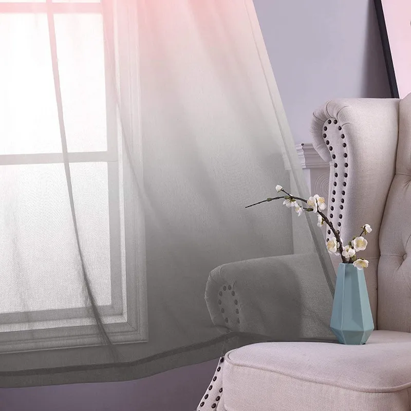 Розовые и серые градиентные прозрачные шторы для гостиной полузанавески из
