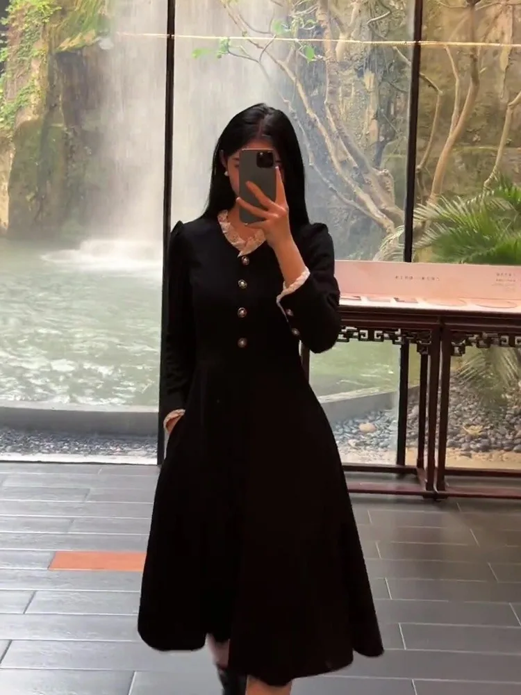 Женское однобортное Платье-туника элегантное черное платье составного кроя с