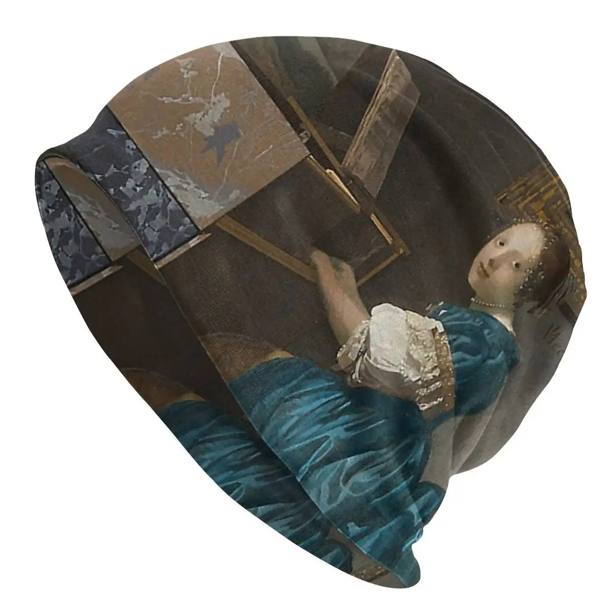 

Johannes Vermeer's Young Woman Seated At Virginal Beanie Painting Caps Windproof Elastic Pullover Cap for Men Knitted Beanies