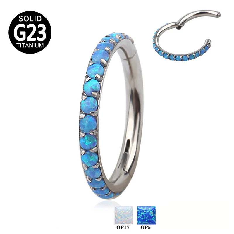 

G23 Titanium PIERC Hinged Segment Clicker Hoop Nose Ring Opal Stone Ear Cartilage Tragus Helix Lip Piercing Body Jewelry Unisex