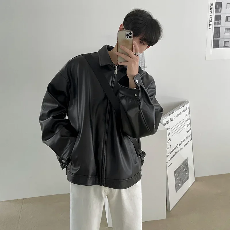 Мужское пальто из искусственной кожи мужская Свободная Повседневная Черная