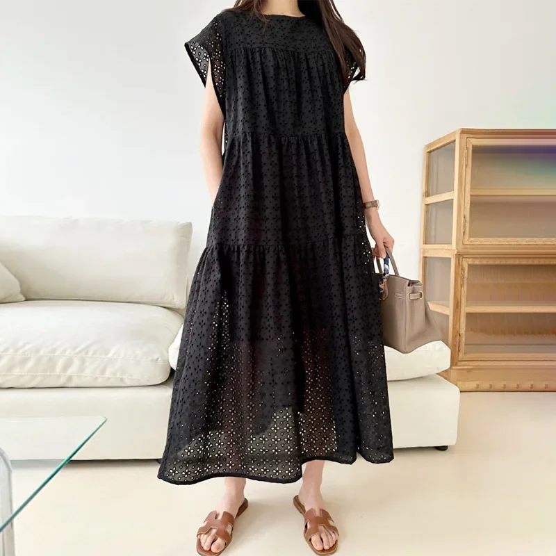 Шикарное летнее нишевое жаккардовое многослойное платье без рукавов с круглым