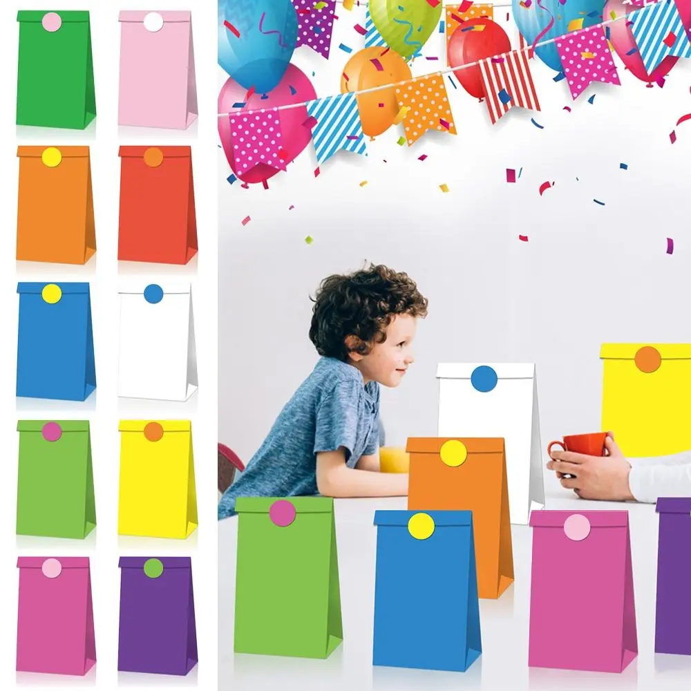 

5Pcs Colorful Kraft Seal Food Paper Wedding Supplies Stand Up Bags and Sticker Party Birthday Solid Dot Bags
