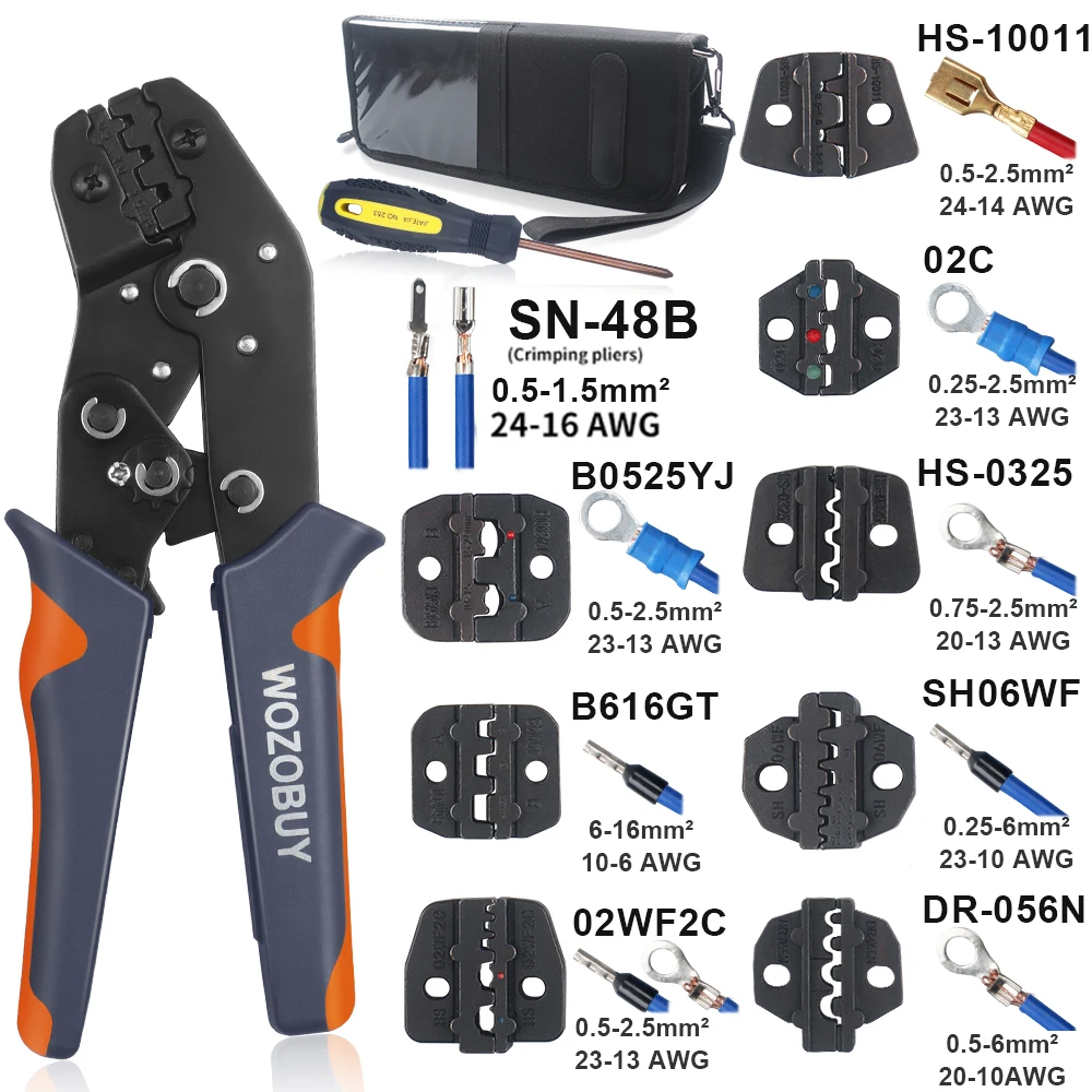 

WOZOBUY Terminals Crimping Pliers SN-48B Interchangeable Die Wire Crimper Tools XH2.5 JST2.5 Insulation Electrical Clamp Tool