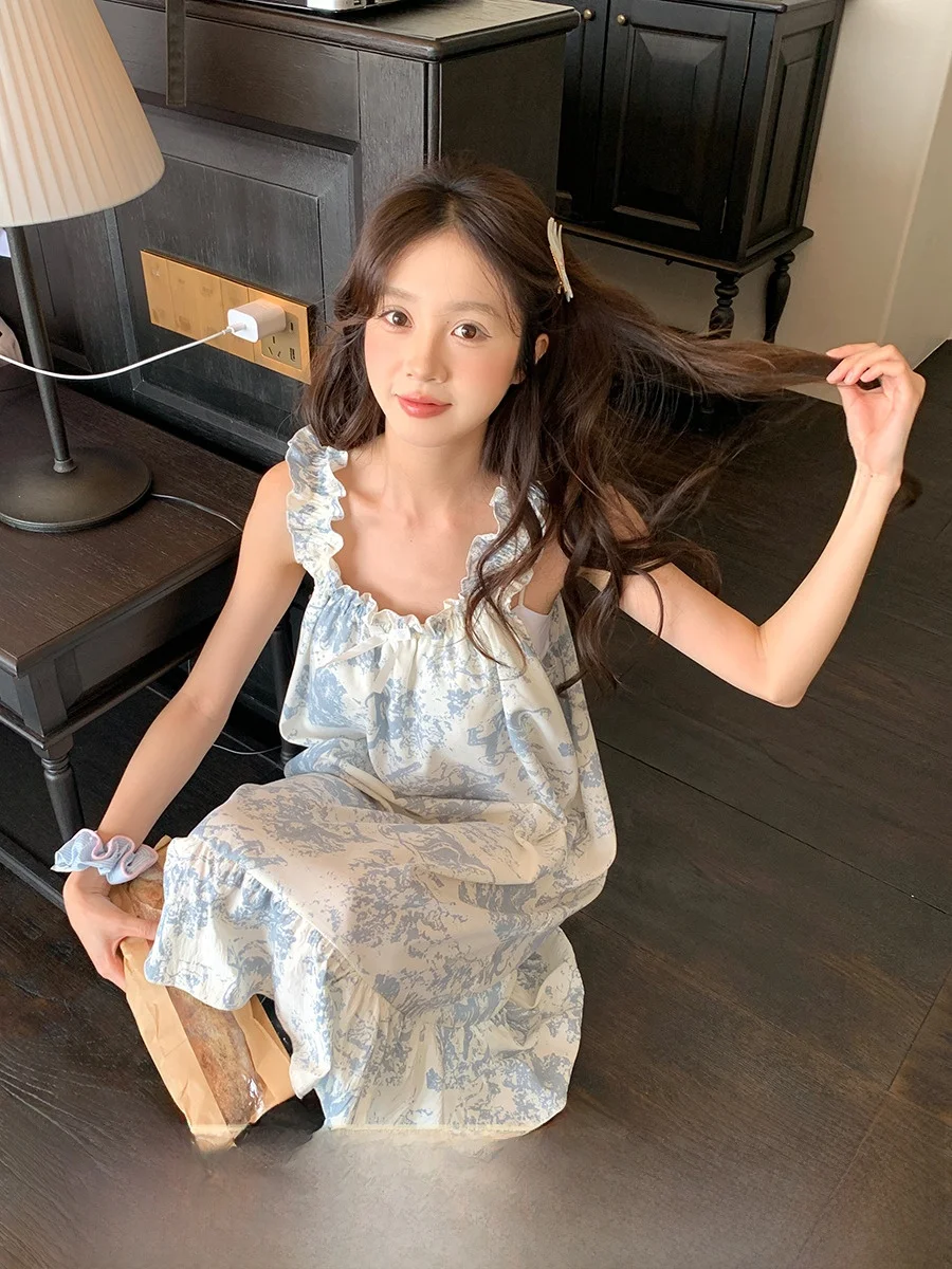 Xinhelp тушью ночная рубашка на бретельках с бантом женская летняя новая