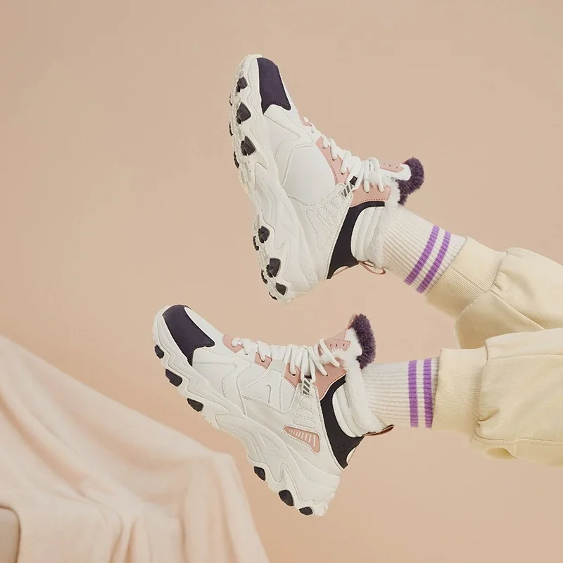 QIAODAN Plus бархатные теплые кроссовки для женщин новинка зимы 2024 кожаные