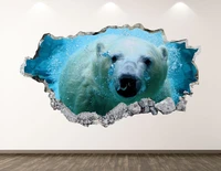 polar bear wall decal under water 3d smashed wall art sticker kids room decor vinyl home poster custom gift kd232