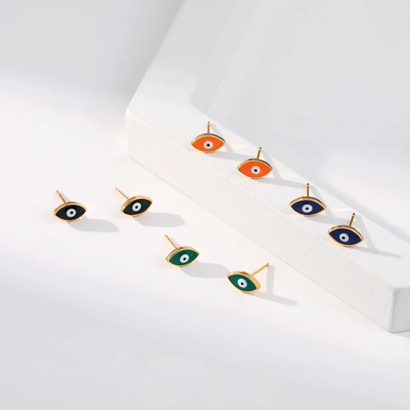 

Small Evil Eye High Quality Stud Earrings for Women Y2k Candy Color Vintage Lucky Earrings Female Pop Jewelry