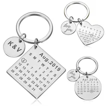 Llavero personalizado de acero inoxidable para novio y marido, llavero con calendario grabado, regalo de aniversario de boda