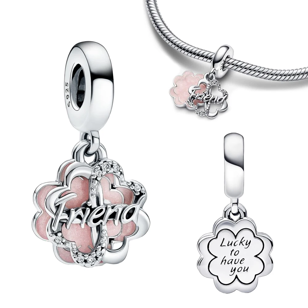 

New 925 Silver Bead Four-leaf Clover Friendship Charm Fit Pandora Original Bracelets Fashion DIY Woman Charms for Jewelry Making