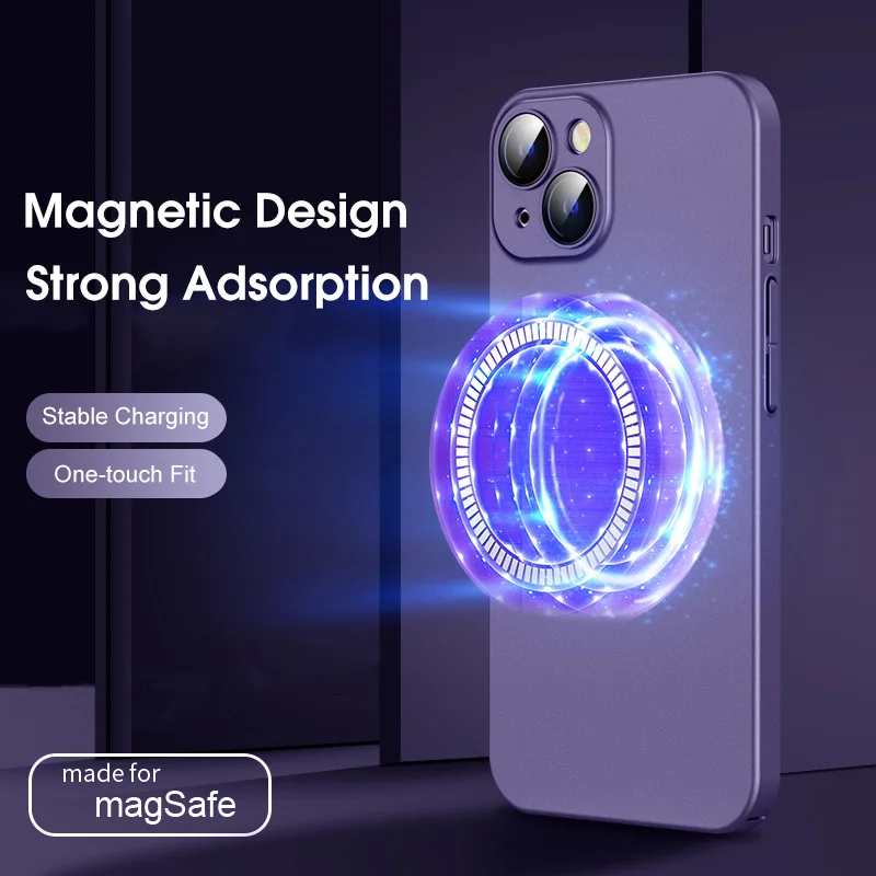 For iPhone 14 Magsafe Ultra Thin Slim Matte Magnetic Phone Case For iPhone 12 13 14 Pro Max Lens Protection Glass Hard PC Cover