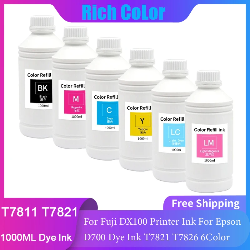 Чернила для принтера Fuji DX100 1000 мл чернила T7811 T7812 T7816 красителя Epson D700 T7821 T7826