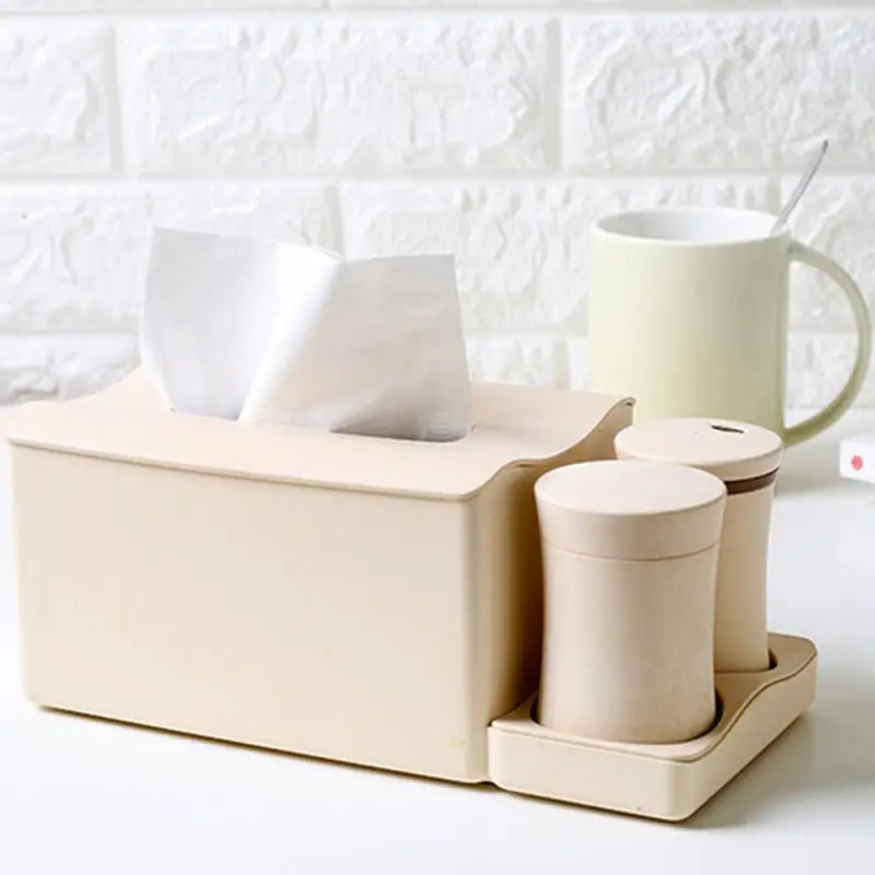 

Simple Multi-Functional Bamboo Fiber Tissue Box Home Bedroom Living Room Cotton Swab Toothpick Set Creative Napkin Holder