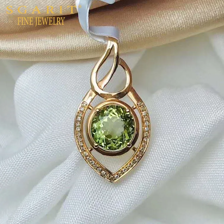

SGARIT New Style Girl Daily Wearing Gemstone Jewelry 18k Gold 2.11ct Natural Green Tourmaline Pendant for Necklace