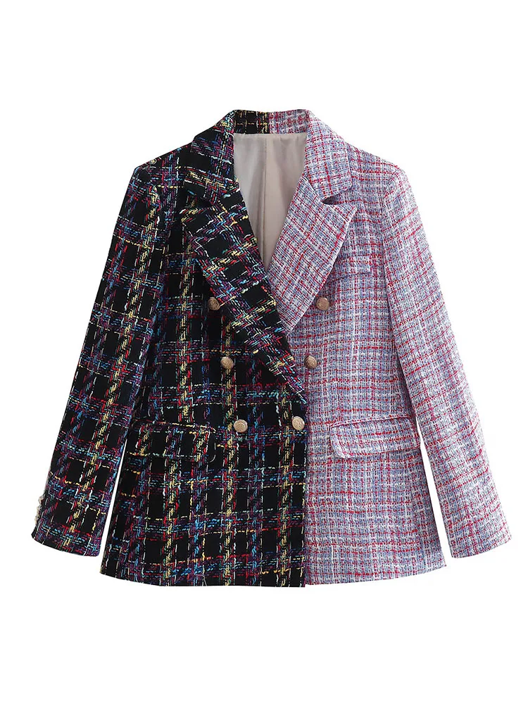 

Женский двубортный твидовый пиджак PB & ZA, винтажный пиджак с длинными рукавами и карманами, модная верхняя одежда, 2022