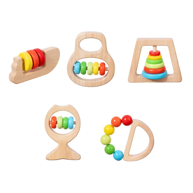 

2022 Baby Teething Rattle Finger Training Bright Color Design Improve Intelligence Accompany Toy Eco-friendly Wooden Material
