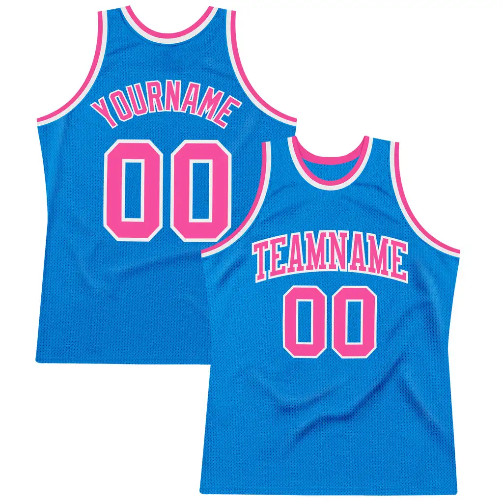 

Custom Blue Pink-White Authentic Throwback Design Uniform Basketball Jersey