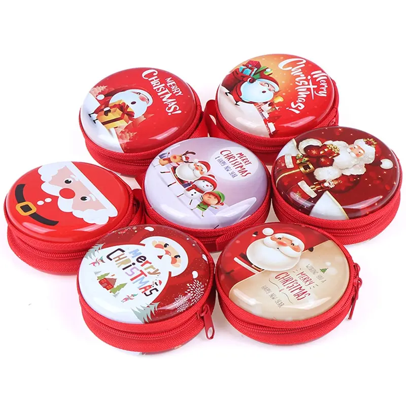 

1PCS Cute Xmas Christmas Candy Tin Coin Purses Candy Jar Iron Boxes Coin Headphones Cans Random Hot Sale