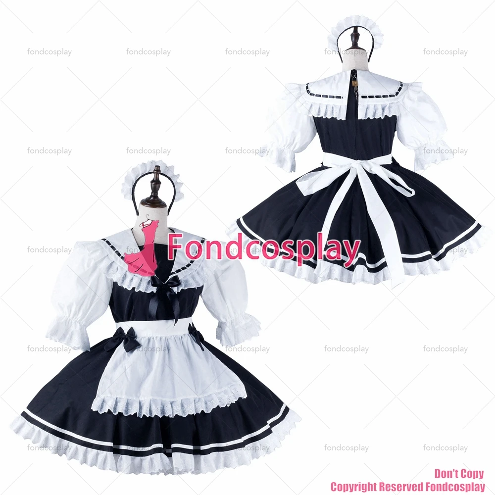 

tailor-made sexy adult dressing cross maid sissy black cotton dress lockable uniform white apron costume tv/cd[g2214]