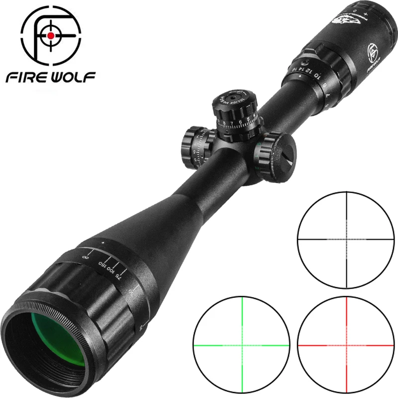 FIREWOLF 4-16X50 Hunting Sniper Rifle Scope Tactical Optical Red Green Dot Sight Illuminated Cross Turret lock Reticle Sight