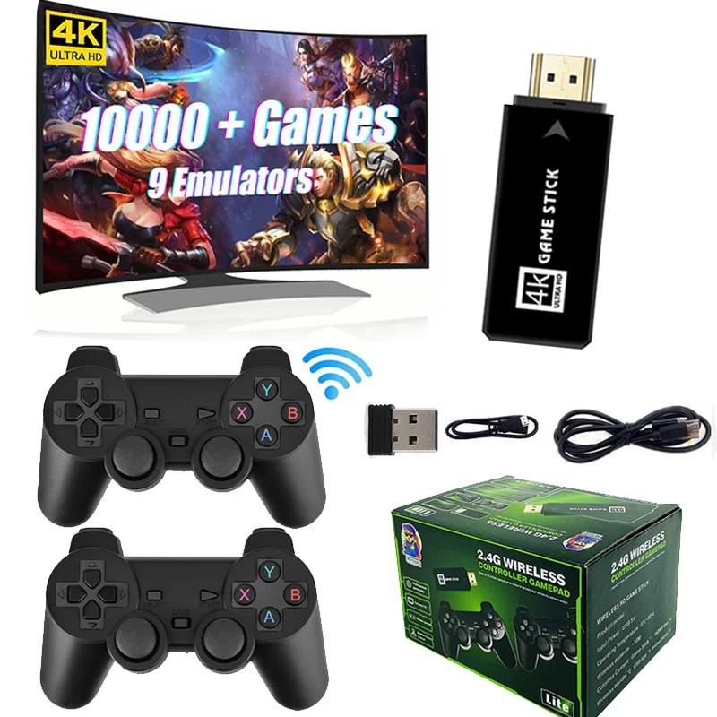 4K Game Stick 10000+ Games Retro Video Game Console HD Output Plug And Play Wireless Controller Chirstmas Gift for Kids Children