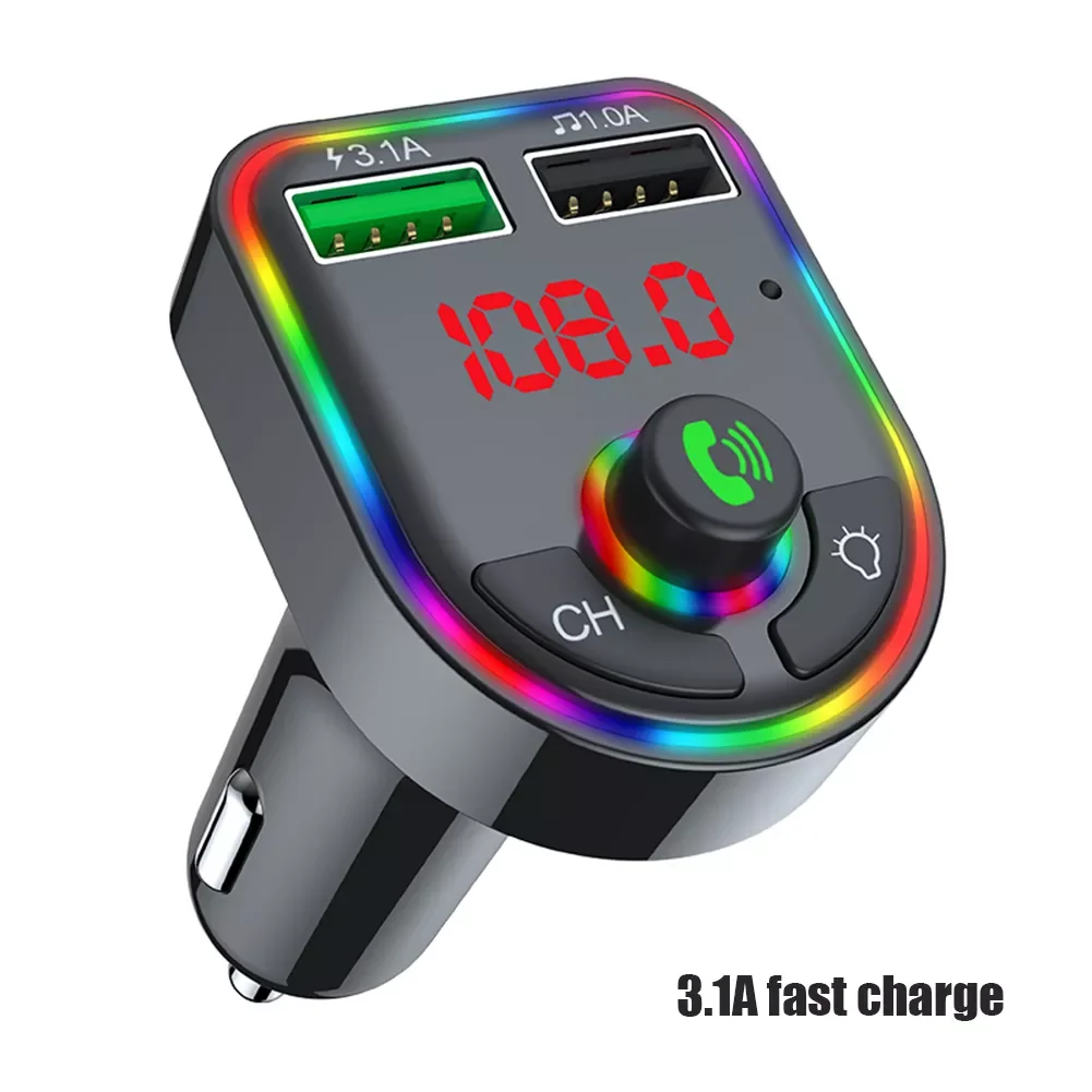 

5.0 FM Transmitter Car MP3 Player with Light Wireless Handsfree Audio Receiver USB Fast Charge Support TF U Disk