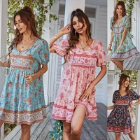 casual dress summer print skirt dress women dress floral streetwear chiffon bohemian dress for women