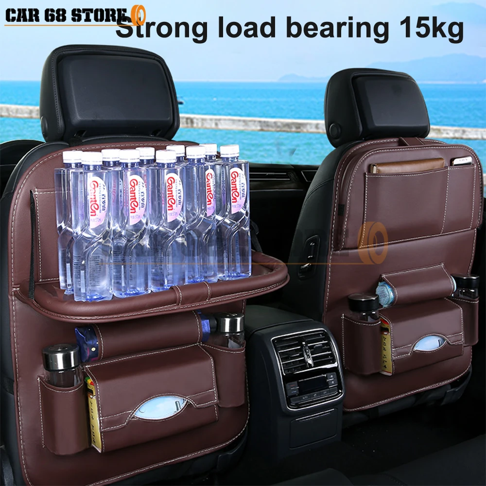 

Foldable Dining Table Car Seat Storage BagPu Leather Pad Bag Car Seat Back Organizer Foldable Table Tray Travel Storage Bag