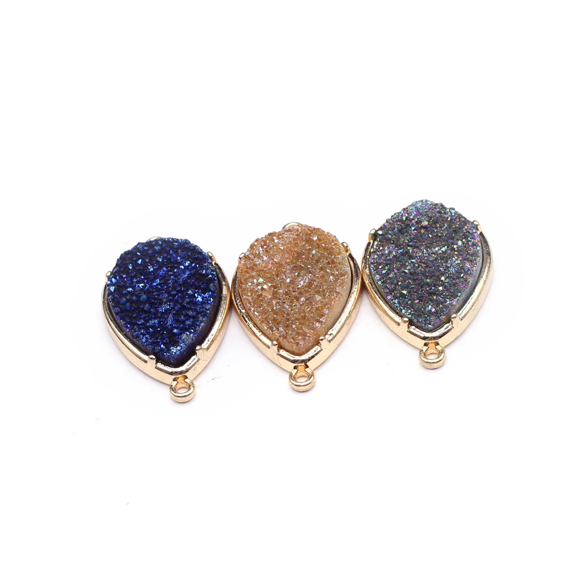

2PCS Natural Semi-preciou Stone Random Colour Teardrop Shape Gold Rim Connector Pendant for DIY Jewelry Making Handmade Necklace
