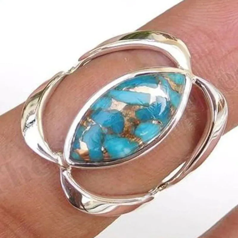 

Simple Turquoise Inlaid European and American Fashion Women's Hand Jewelry High Quality Wedding Bride Retro Temperament Ring
