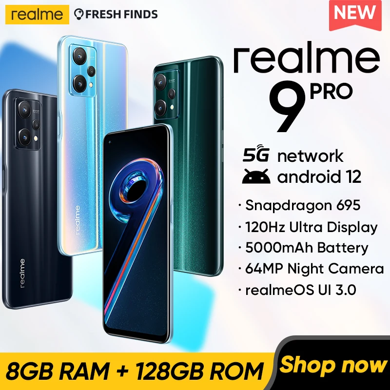  Мировая премьера Realme 9 Pro 5G Мобильный телефон 8 ГБ ОЗУ 128 ГБ ПЗУ смартфон 6,6-дюймовый дисплей FHD+ 120 Гц Qualcomm Snapdragon 695 5G 