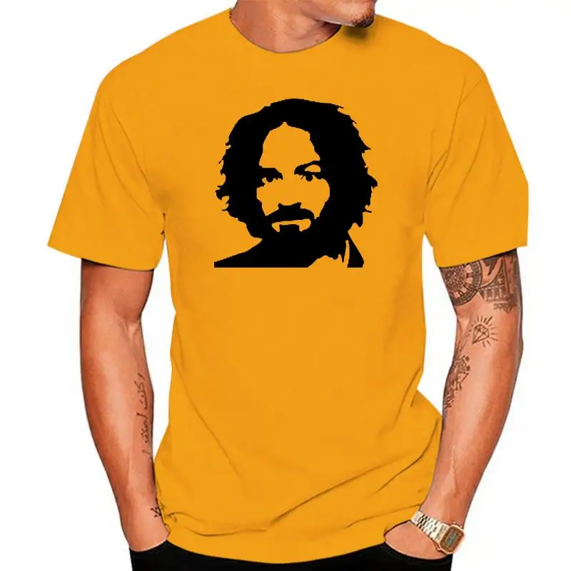 

Charles Manson Face Design White T-Shirt Men O-neck Cotton Short Sleeve Reprint Printing TShirt Cool Tees Tops