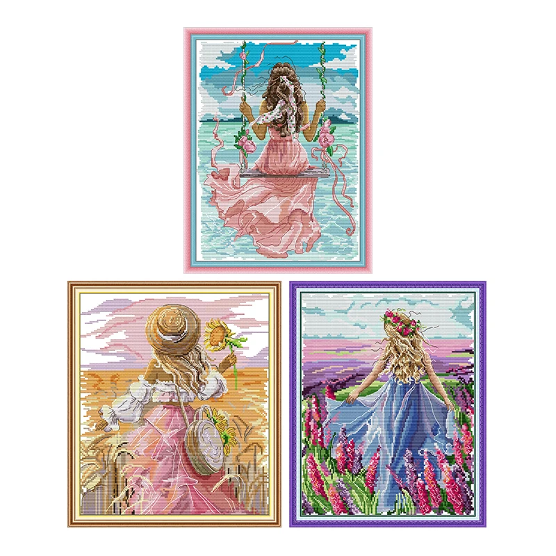 

Flower Girl Series Cross Stitch Kits Patterns 11CT 14CT Printing Counted Fabric DIY Threads Embroidery Needlework Home Decor