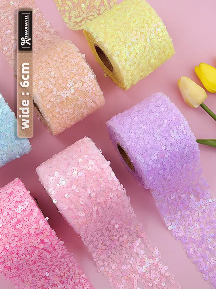 

9 Yard 6CM Wide Luxury Tulle Sequin Lace for Fringed Trim Applique Decor Wedding Party Evening Dress Sewing Accessories African